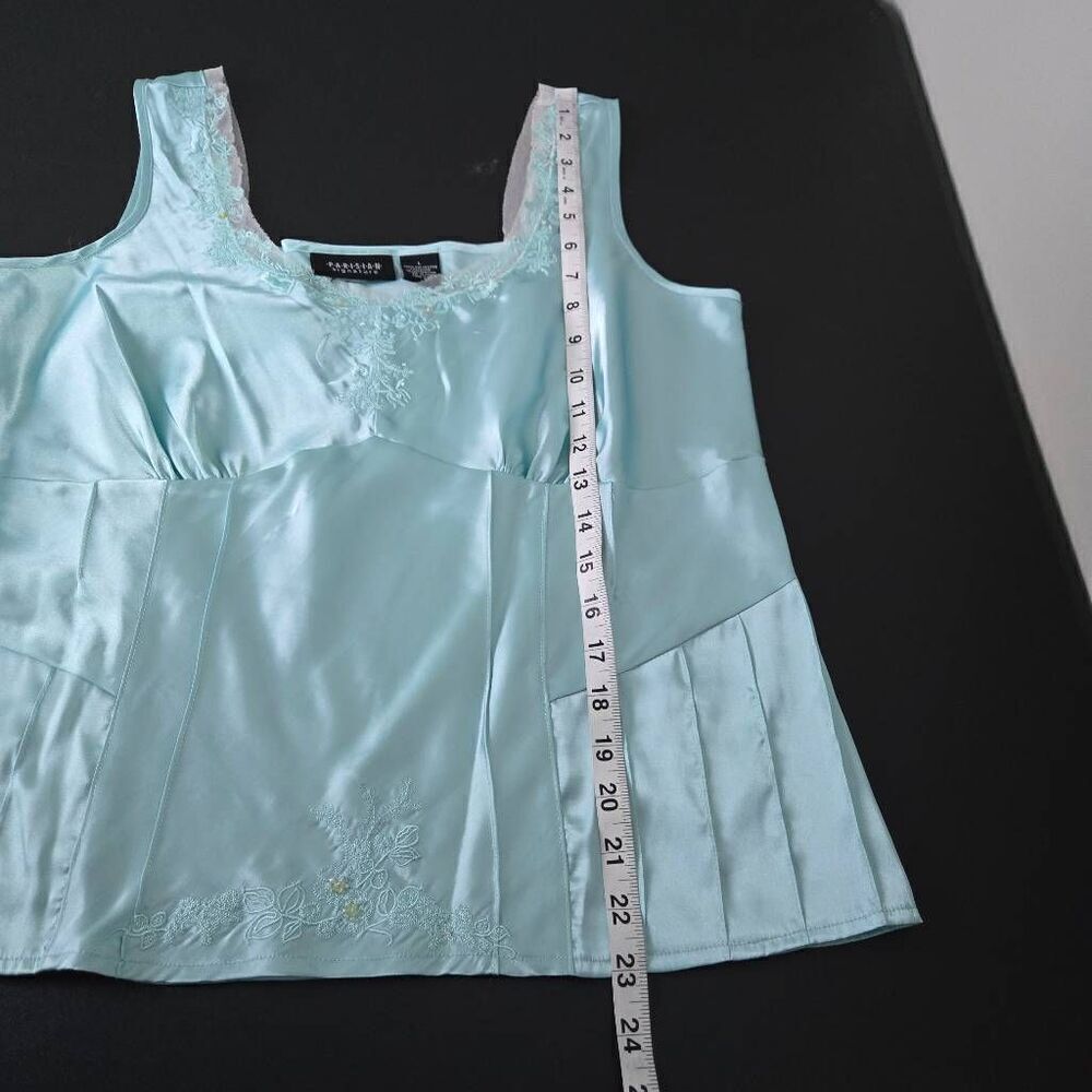 VTG Parisian Signature Women Satin Babydoll Top Large Blue Beaded Fairy Coquette - Picture 7 of 7
